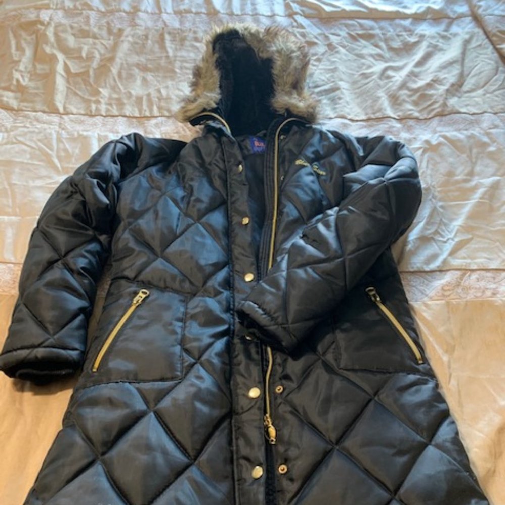 Black Coat Faux Fur Hood Thick Lined